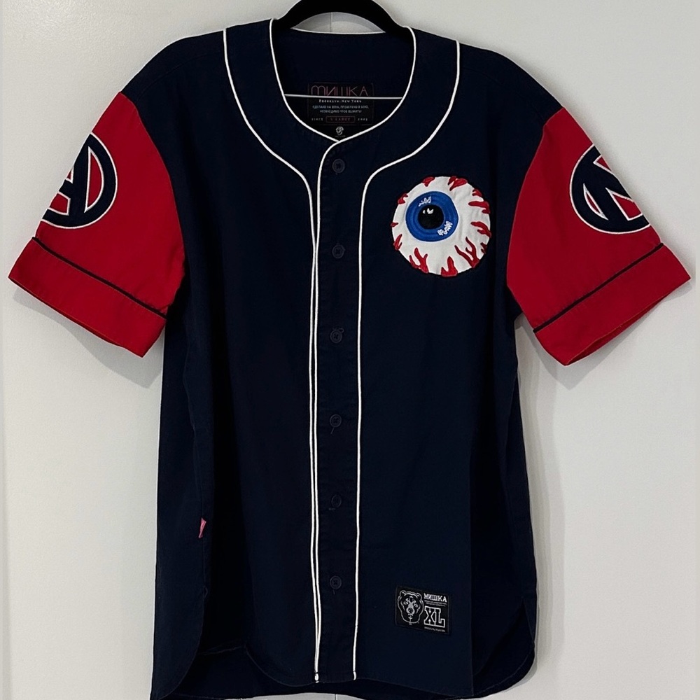 Mishka NYC Varsity Keep Watch Baseball Jersey | Navy XL